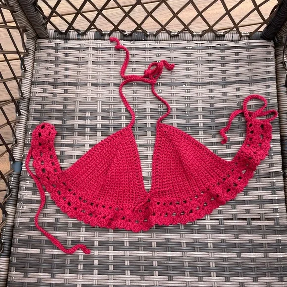Red Crochet Halter Top - Picture 3 of 4